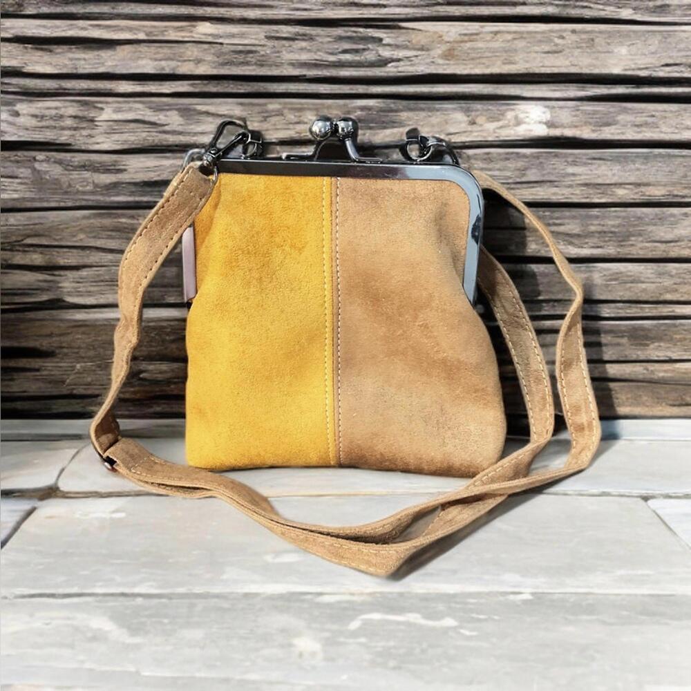 NEW Vintage Retro French Small Square Crossbody Bag Purse Colorblock Faux Suede - Picture 2 of 6